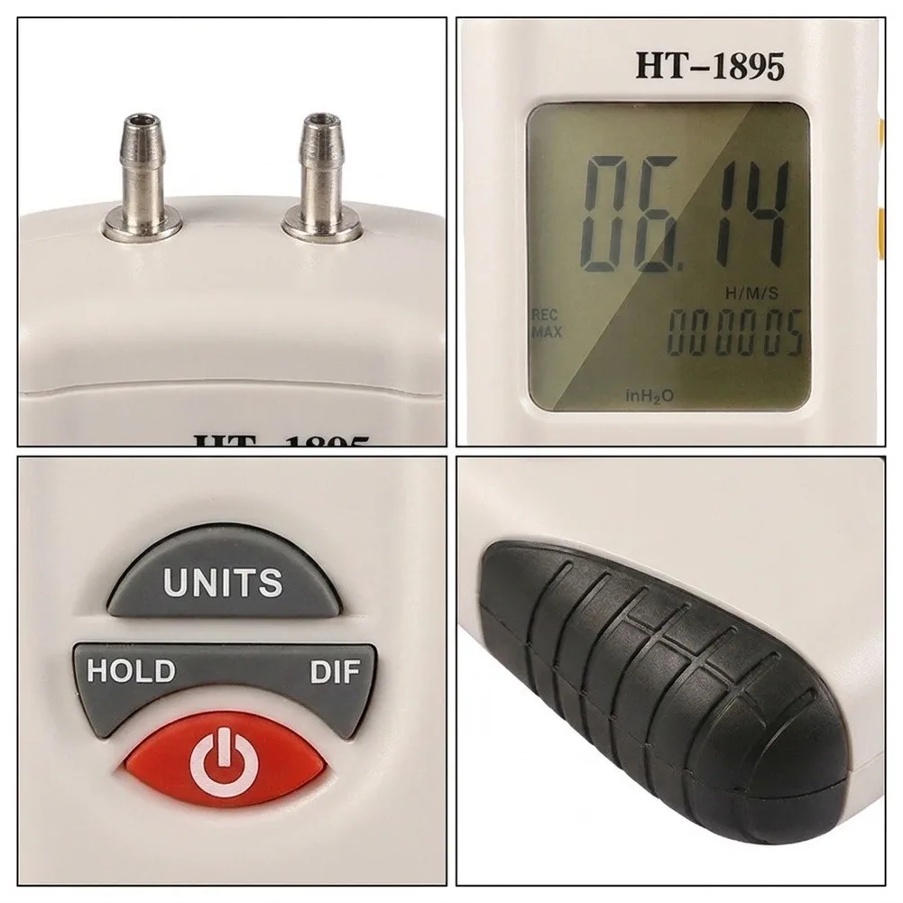 Digital Differential Pressure Meter HT-1895 Supporting 11 Units Including kPa psi mmHg mbar for Lab and Field Use