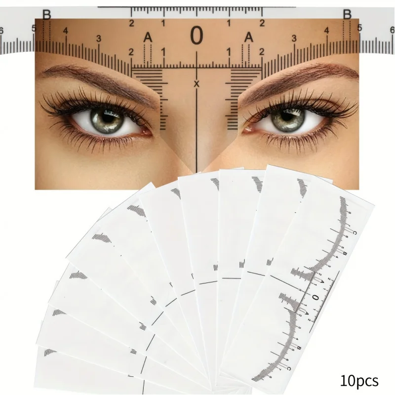 1Set10Single-use eyebrow ruler，Used for designing and assisting in eyebrow tattooing，Features a transparent self-adhesive design