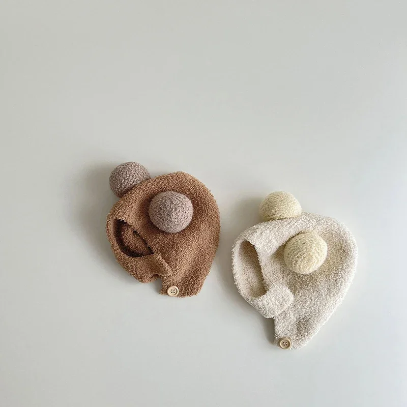 Simpatico cappello da bambino con doppia pompon, berretto di protezione per le orecchie da bambino, berretti invernali caldi per neonati, ragazze, paraorecchie