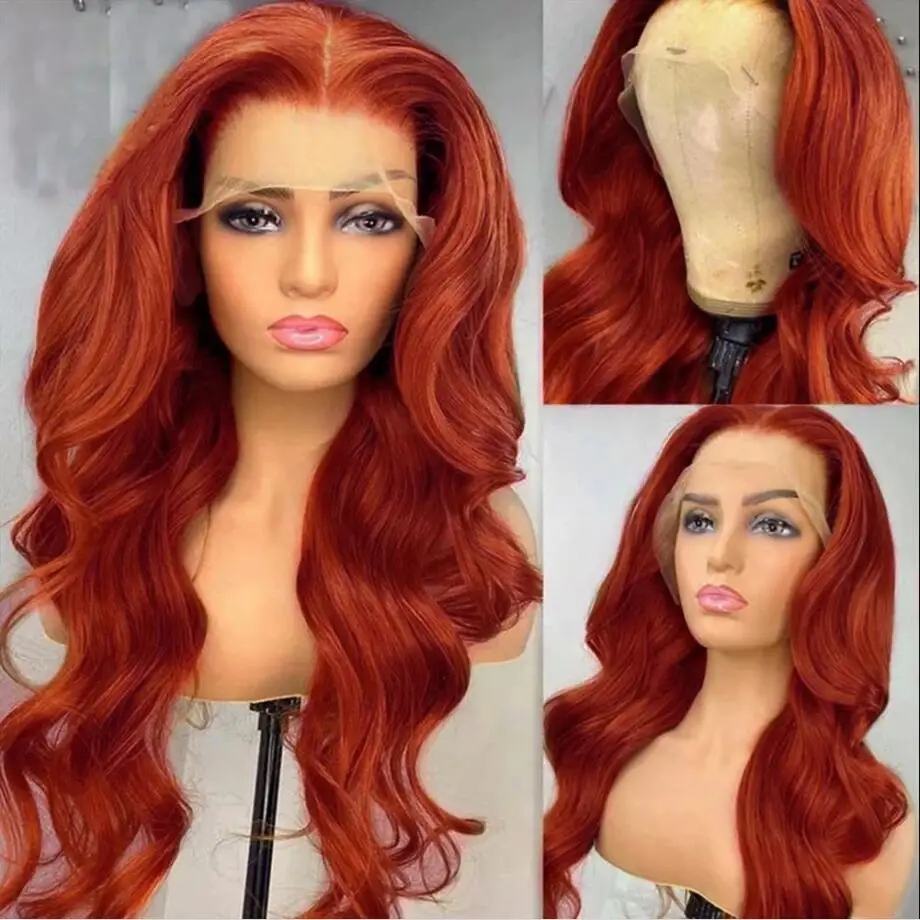 

Soft 180Density 26“ Preplucked Long Orange Brown Body Wave Lace Front Wig For Women BabyHair Glueless Heat Resistant Daily Wig