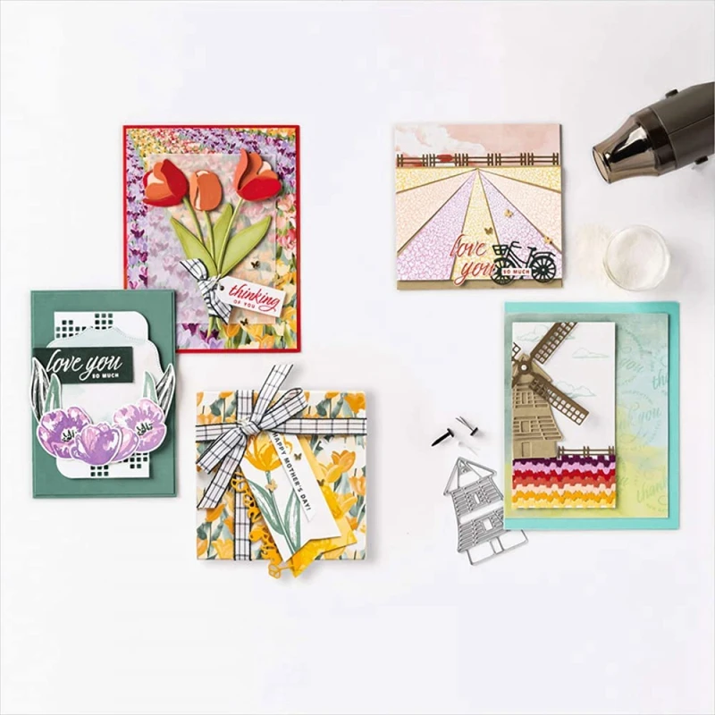 Windmühle Fahrrad Stirbt Und Briefmarken Sets Für Karte, Die DIY Scrapbooking Metall Schneiden Stirbt Match Silikon Dichtung Briefmarken