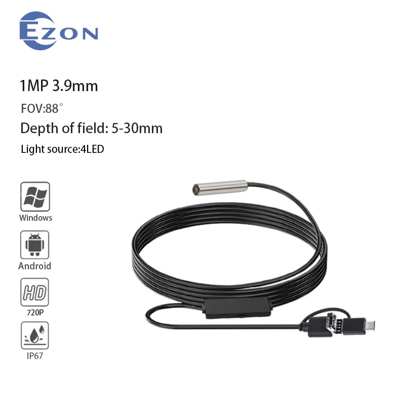 

3.9MM 88° Endoscope Camera 3 in 1 Type-C Mini Inspection Camera for Android PC IP67 Waterproof Pipeline Borescope With 4 LED