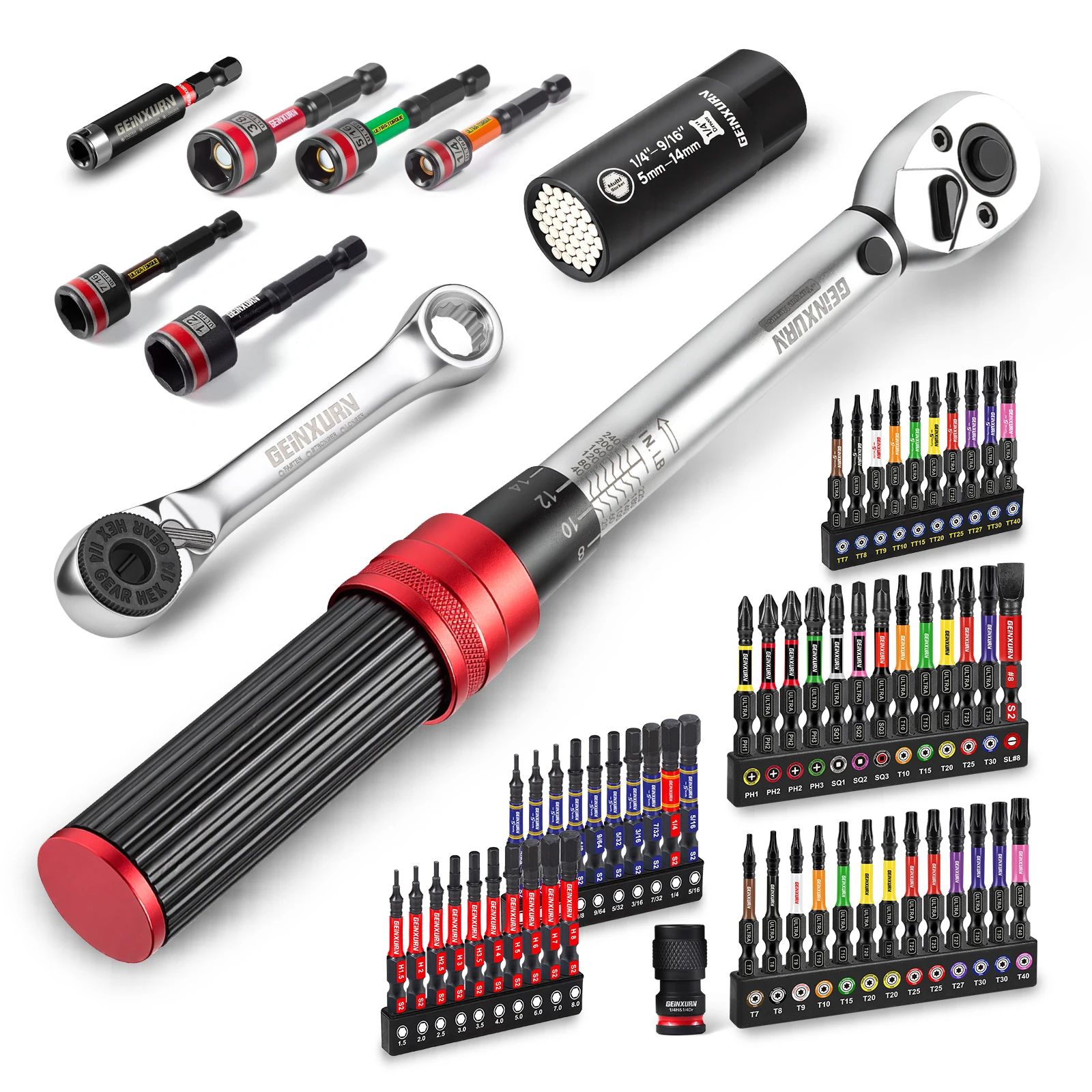 Geinxurn Industry Torque Wrench, Dual Range, 40Cr Alloy Steel, for Bicycle Motorcycle Car Repair, with Storage Case