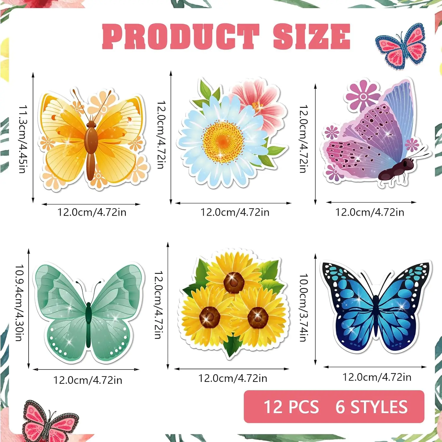 12Pcs Butterfly Flower Screen Door Magnets, Double Sided Magnetic Stickers, Bird Safety Decor for Courtyard Sliding Door