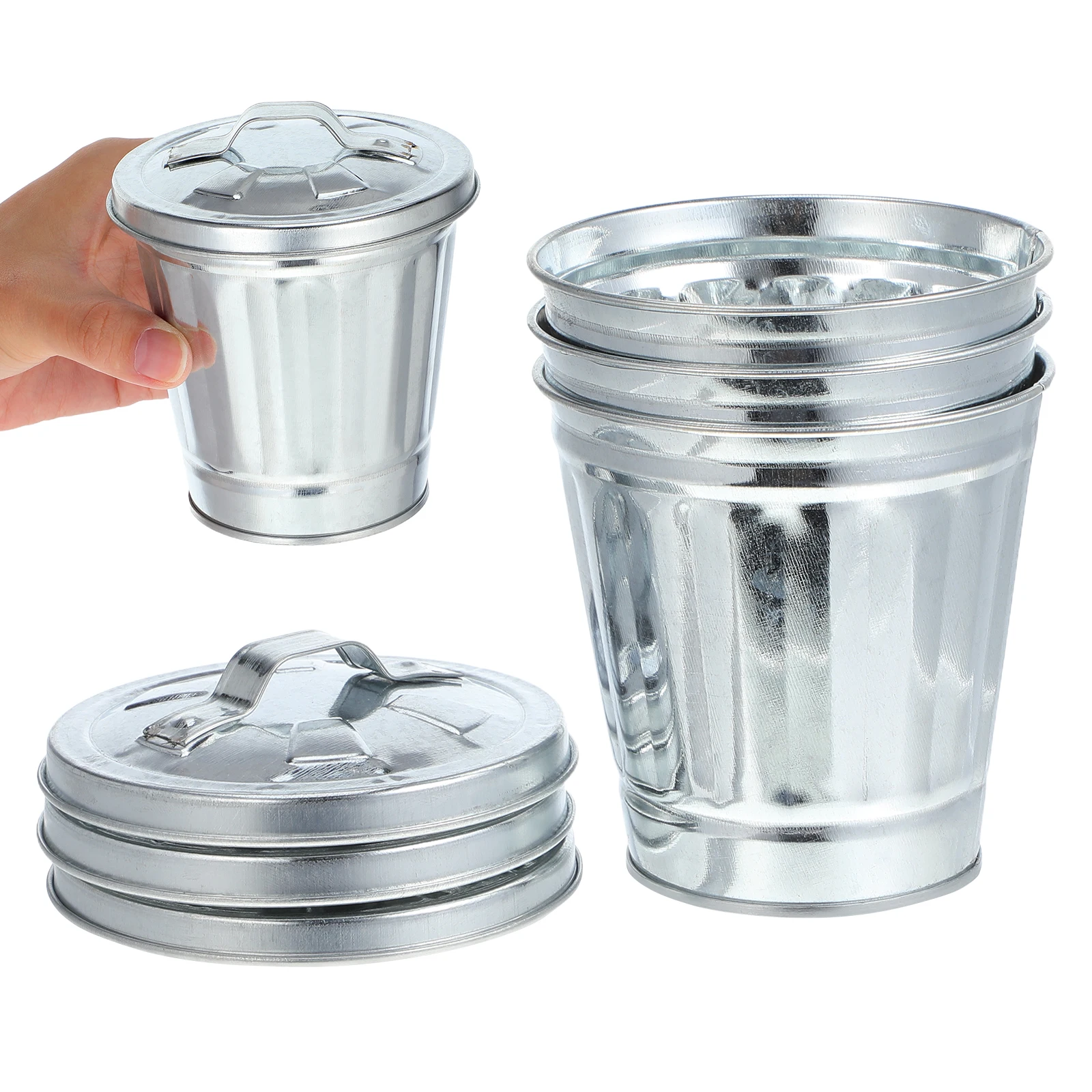 

3pcs Mini Desktop Trash .50X9.00X9.00Cm Metal Waste Bin For Home Office Dorm Storage Holder Small Garbage Can Flowerpot