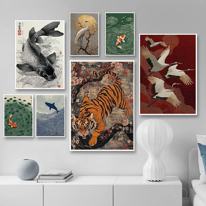 Modern Japanese Traditional Animal Illustration Style Art Poster Canvas Printing Tavern Homestay Hotel Wall Corridor Wall Dec