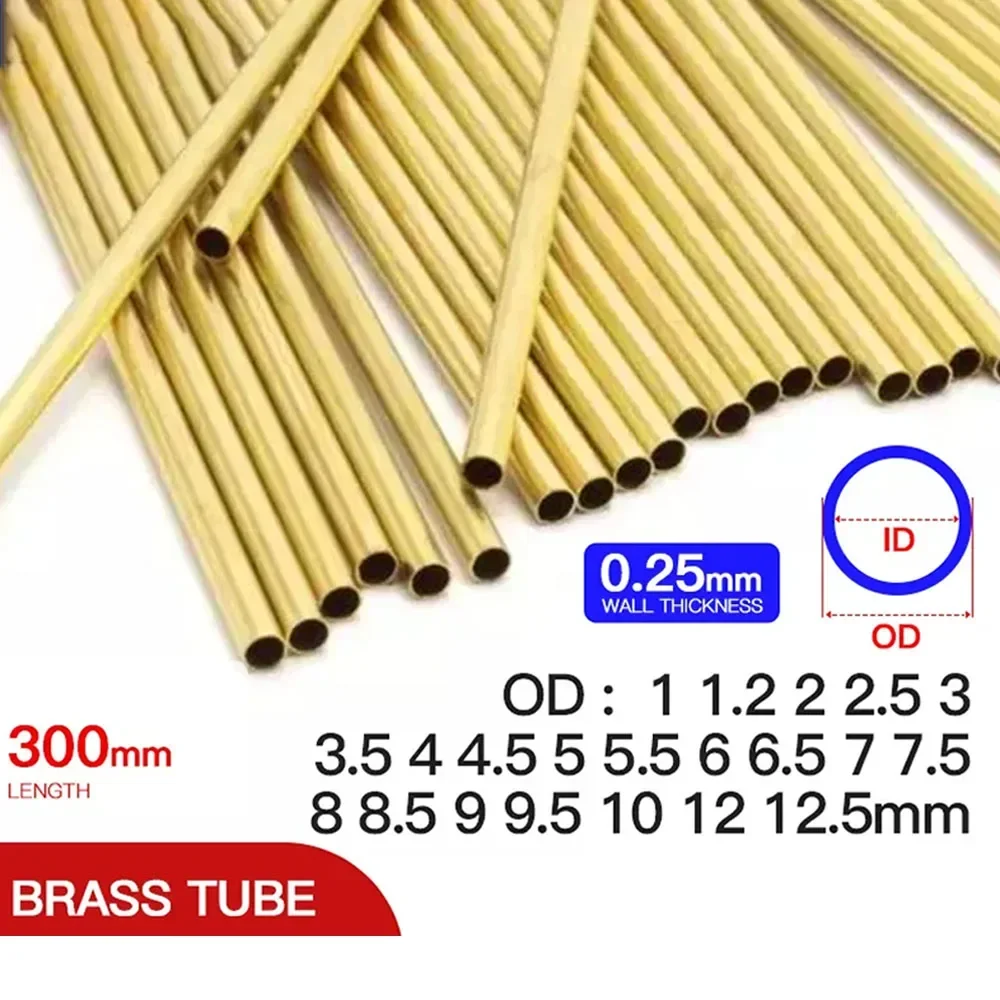 2pcs-15pcs Brass pipe 0.25mm wall thickness 1-12.5mm OD brass tube Straight tubing copper tube thin-walled Small diameter