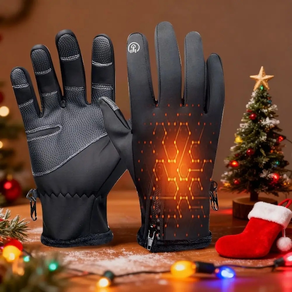 1 Level 3 Level USB Electric Heated Gloves Adjustable Temperature Warm PU Gloves Thick Soft Touch Screen Gloves Male