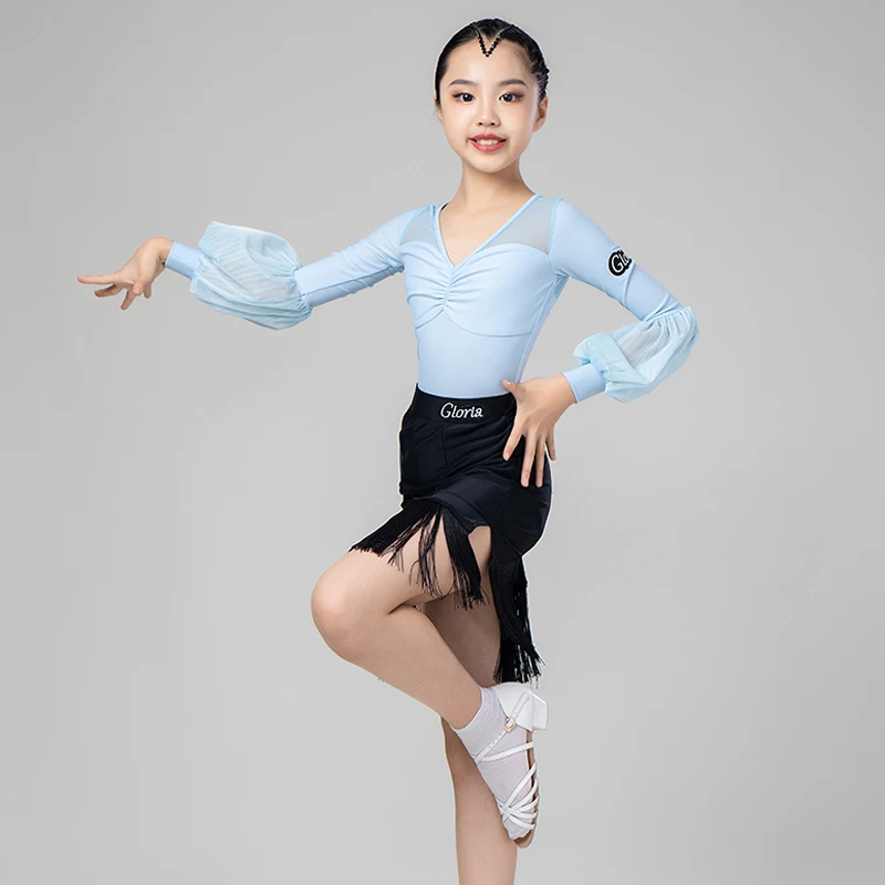 

Mesh Ballroom Dance Tops Girls Modern Dance Wear Latin Practice Wear Stage Costume Salsa Clothing Tango Dancing Outfit JL4122