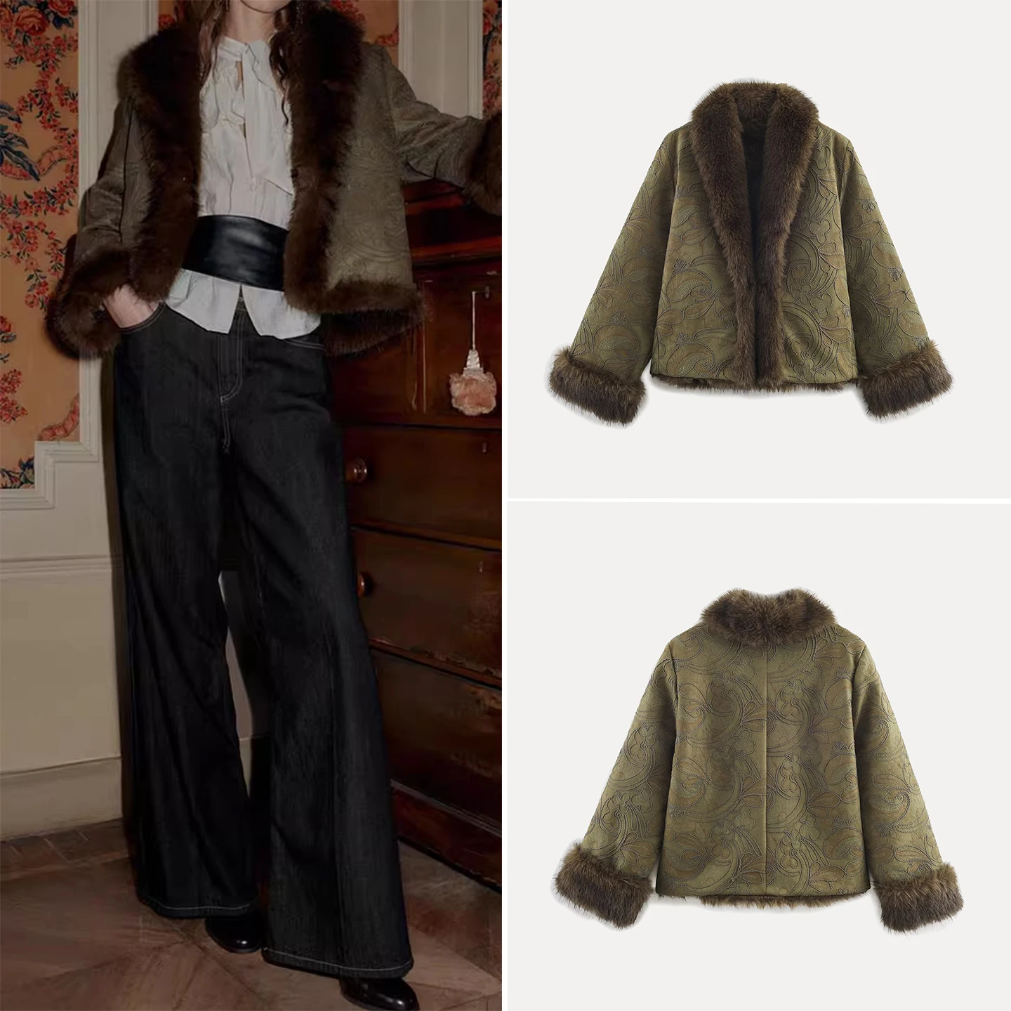 

Z Women's Embroidered Double-Sided ort Coat 2025 New Faion Simple Sle Outerwear Ladies' Stand Fit Long Sve