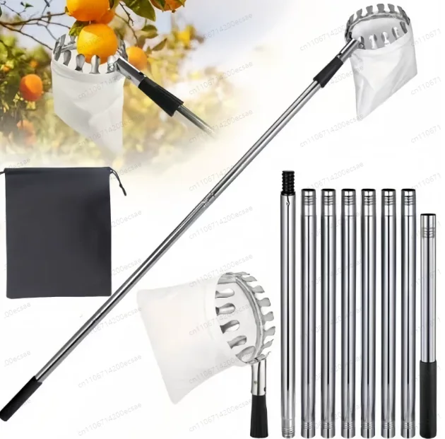 Stainless Steel Splicing Rod Fruit Picker 1.6/2.4/3.2/4M Telescopic Pole High Tree Orchard Picking Tool For Farm Garden Supplies