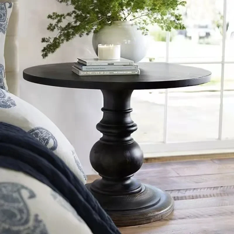 French black retro dining table round coffee table,  solid wood American coffee table, wedding photography