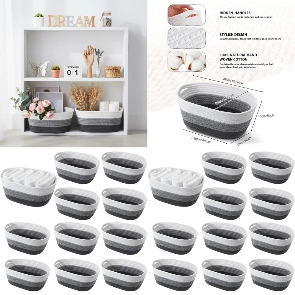 

Large Gray Woven Baskets with Handle for Gift Storage and Organization, 12.6 L x 8.7 W x 6 H