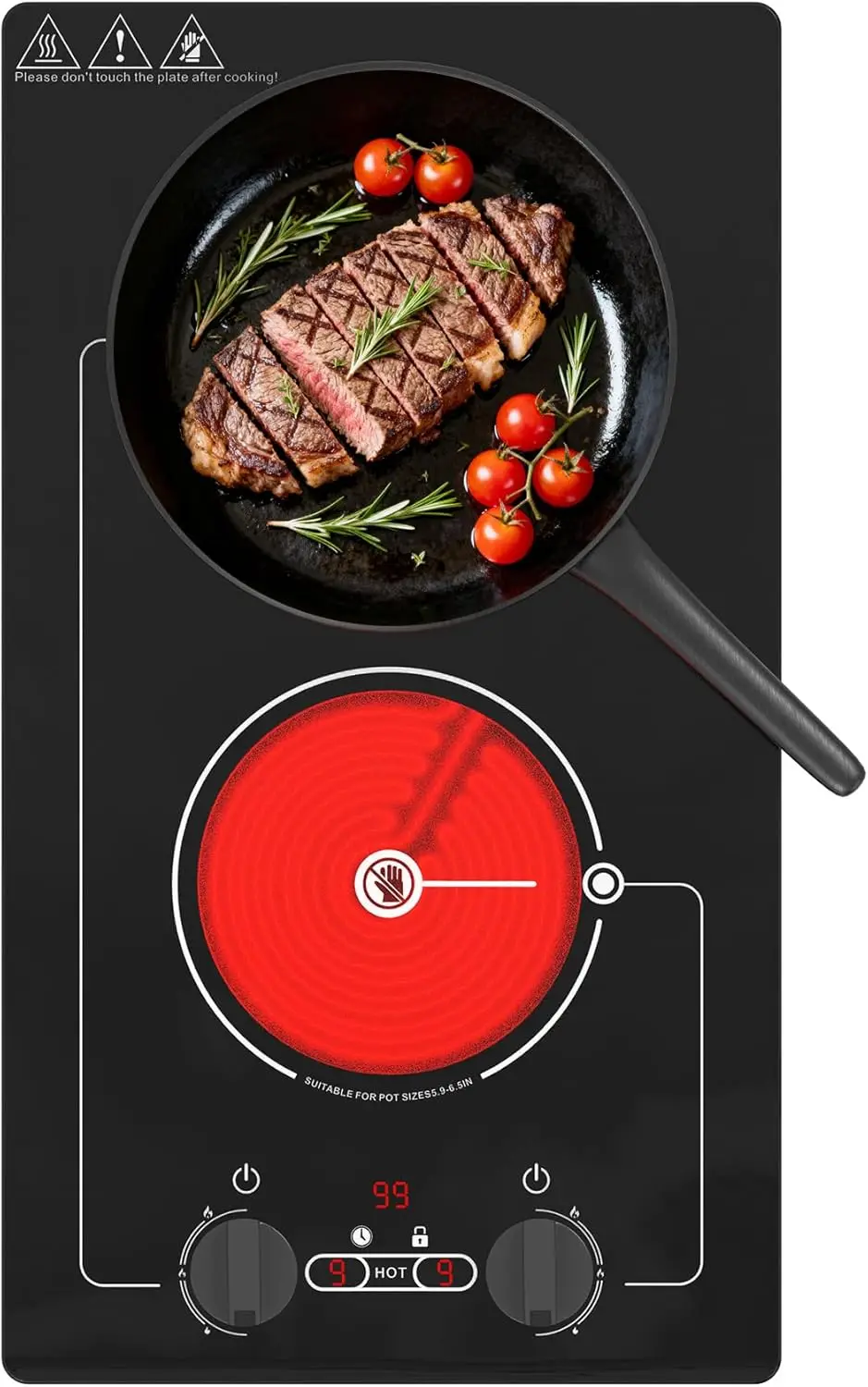 

Electric cooktop,Built-in Design and Countertop Stove Top with Knob Control&Touch Control,9 Power Level, Timer & Kid