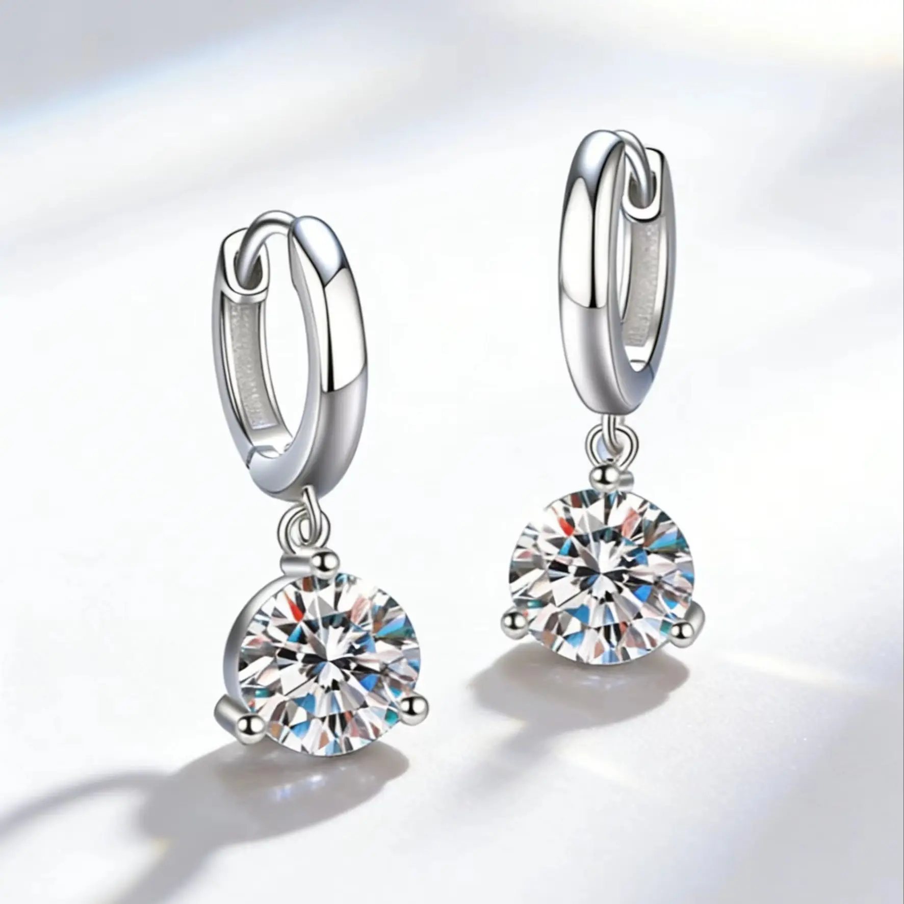 A Pair of Classic and Elegant 925 Sterling Silver Earrings with 0.5/1/2 Carat Moissanite, Perfect for Everyday Wear or Dates.