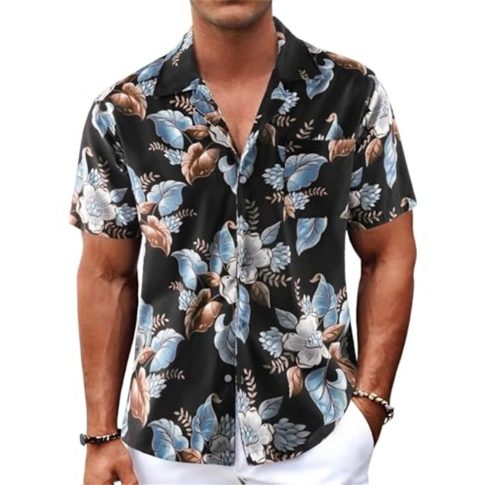 Men's Shirt Short Sleeve Hawaiian Coconut Tree Print Button Shirt Summer Beachshirt Large Oversize Loose Men's Clothing Shirt