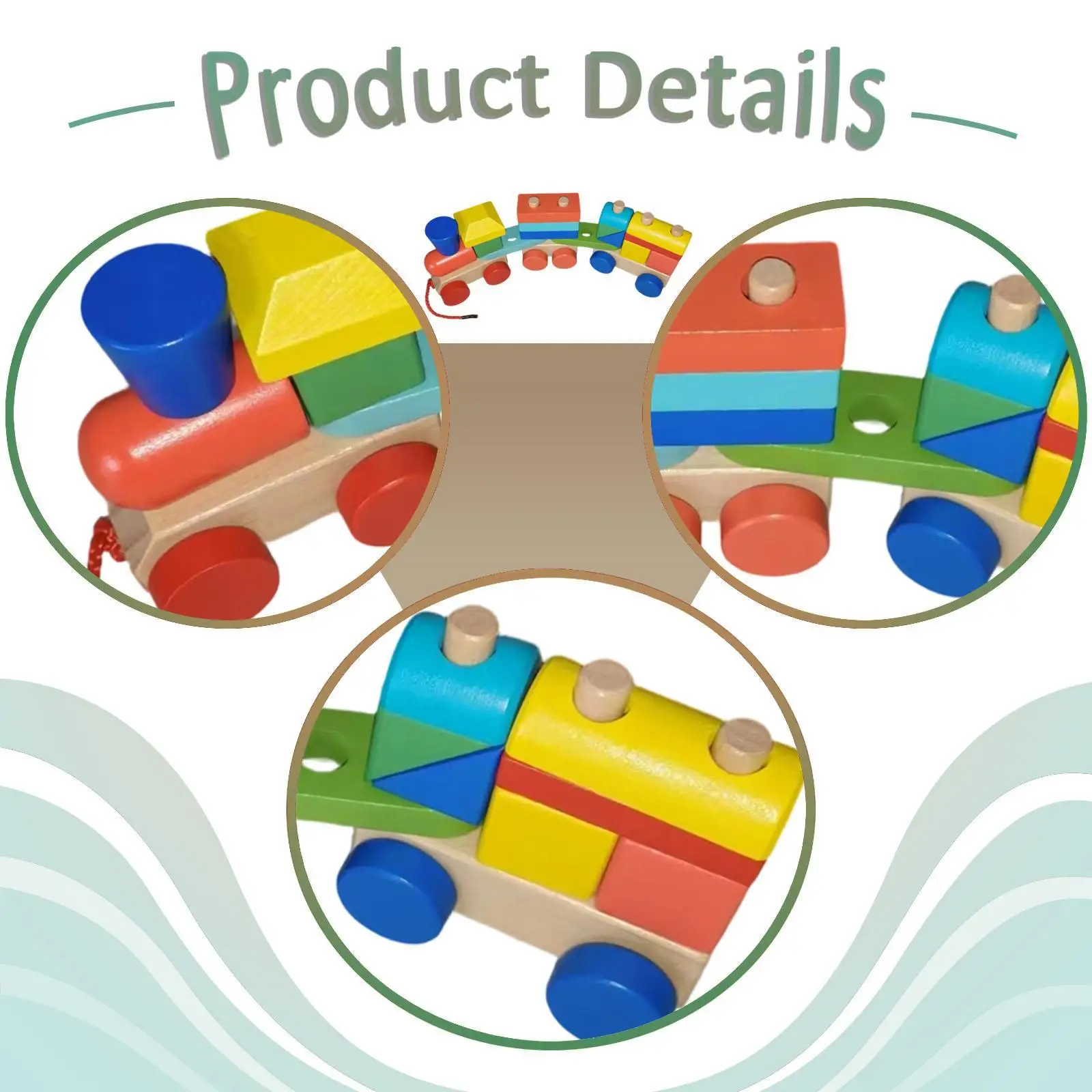 Holz-Stapelblock-Zugspielzeug Lernspielzeug Bauklötzchen-Set für 2-4 Jahre Alte Kinder