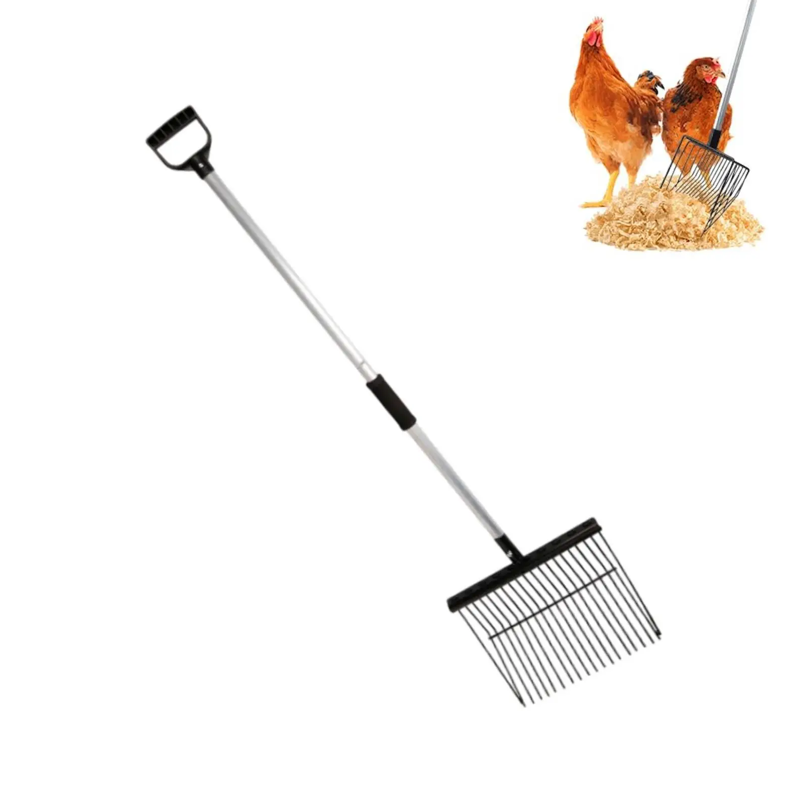 Portable Iron Horse Manure Rake Angled Tine Pitch Fork Garden Equestrian Supply for Stable and Hay Cleaning