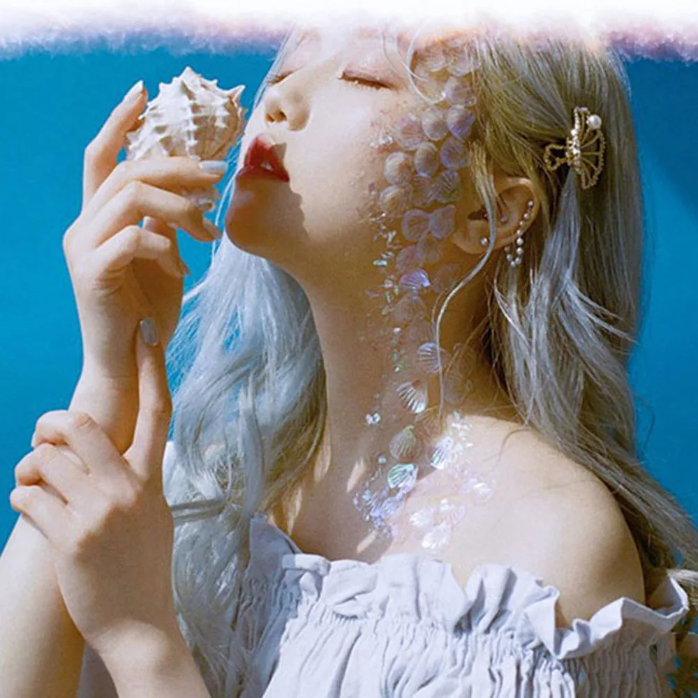 물고기 비늘 눈 액세서리 플래시 인어 플레이크 쉘 스팽글 아이 메이크업 스팽글 아이 코너 스티커 페이스 시니 젤 안료
