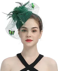 Green Fascinator Hats for Women Pillbox Hat Kentucky Derby Fascinators Flower Batterfly Veil Tea Party Wedding Party Hat