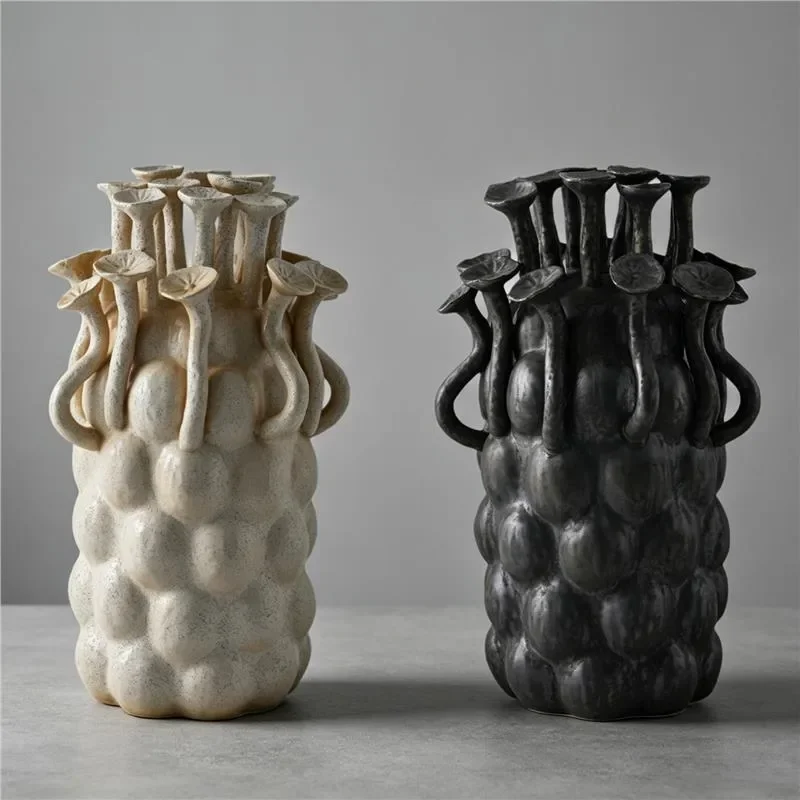Nordic Handmade Ceramic Vase Modern Art Ornament Creative Natural Organic Form 3D Relief Flower Ware Home Decor Gift Modern