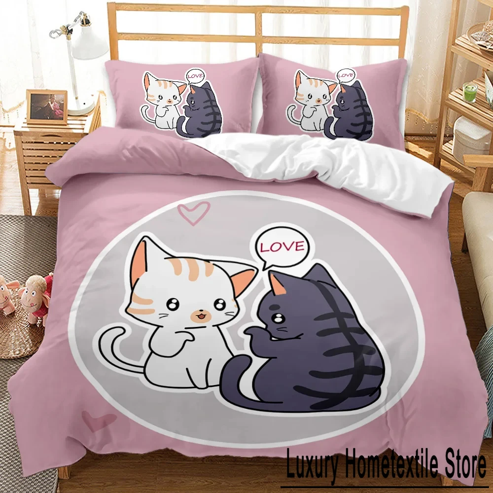 Cat Duvet Cover Queen Size,Cartoon Kitten Sleeping on Crescent Moon Stars Night Dreams Polyester Comforter Cover for Boys