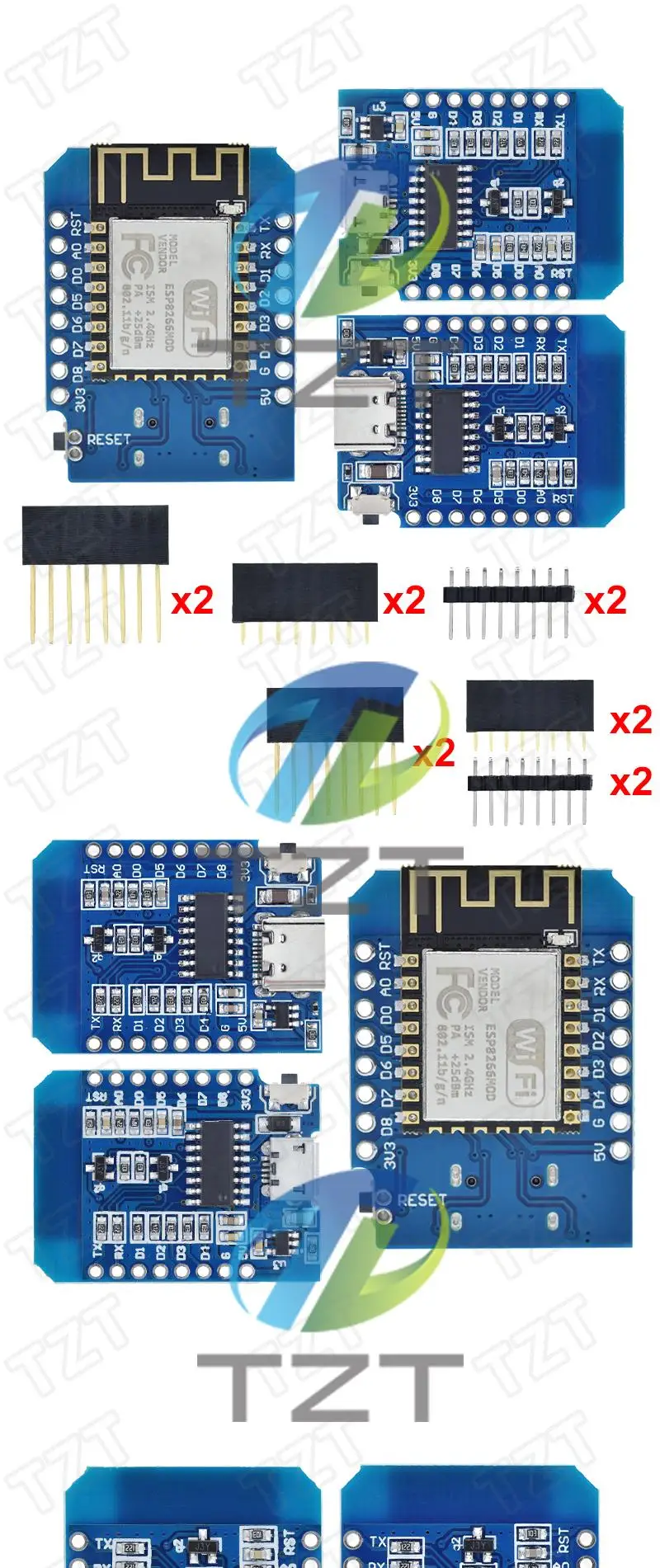 D1 Mini TYPE-C/MICRO ESP8266 ESP-12F CH340G V2 USB D1 Mini WIFI Entwicklungsboard D1 Mini NodeMCU Lua IOT Board 3,3 V mit Pins – Detail 7