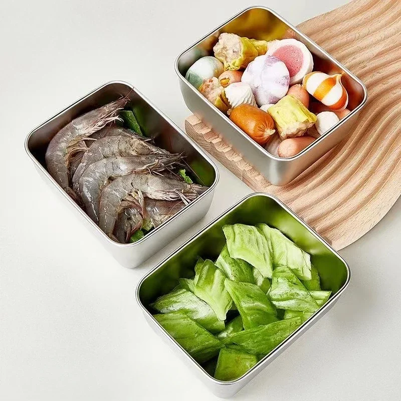 New Food Grade Stainless Steel Kimchi Bowl with Lid, Refrigerator Preservation Box, Hot Pot Side Dish Box,Outdoor Picnic Box