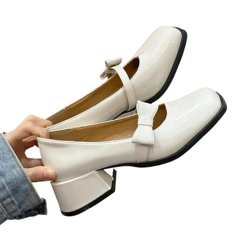 حار بيع 2025 الربيع كعب خشن حذا فردي للسيدات موضة ساحة رئيس الفم الضحلة فراشة عقدة عدم الانزلاق أحذية منخفضة #5