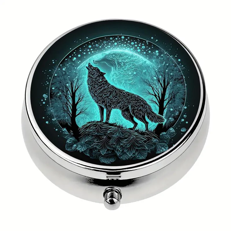 

Коробка с Луной и волком, коробка для таблеток с 3 рамками, мини-коробка, карман или фотография, декоративная таблетка, рождественские подарки