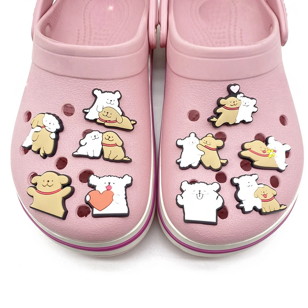 10Pcs/set Cartoon Line Dog Shoe Charms DIY Hole Shoes Detachable Buckle Garden Shoes Accessories Girls Women Festival Gifts