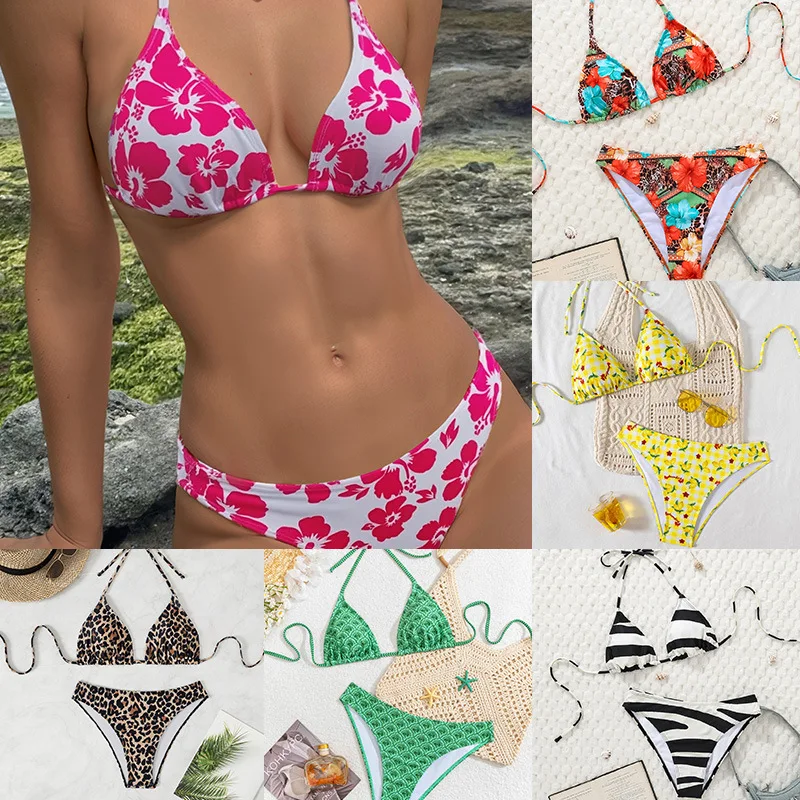 

2025 Black New fashion European and American export sexy lace-up bikini Leopard print two-piece swimsuit leopard print