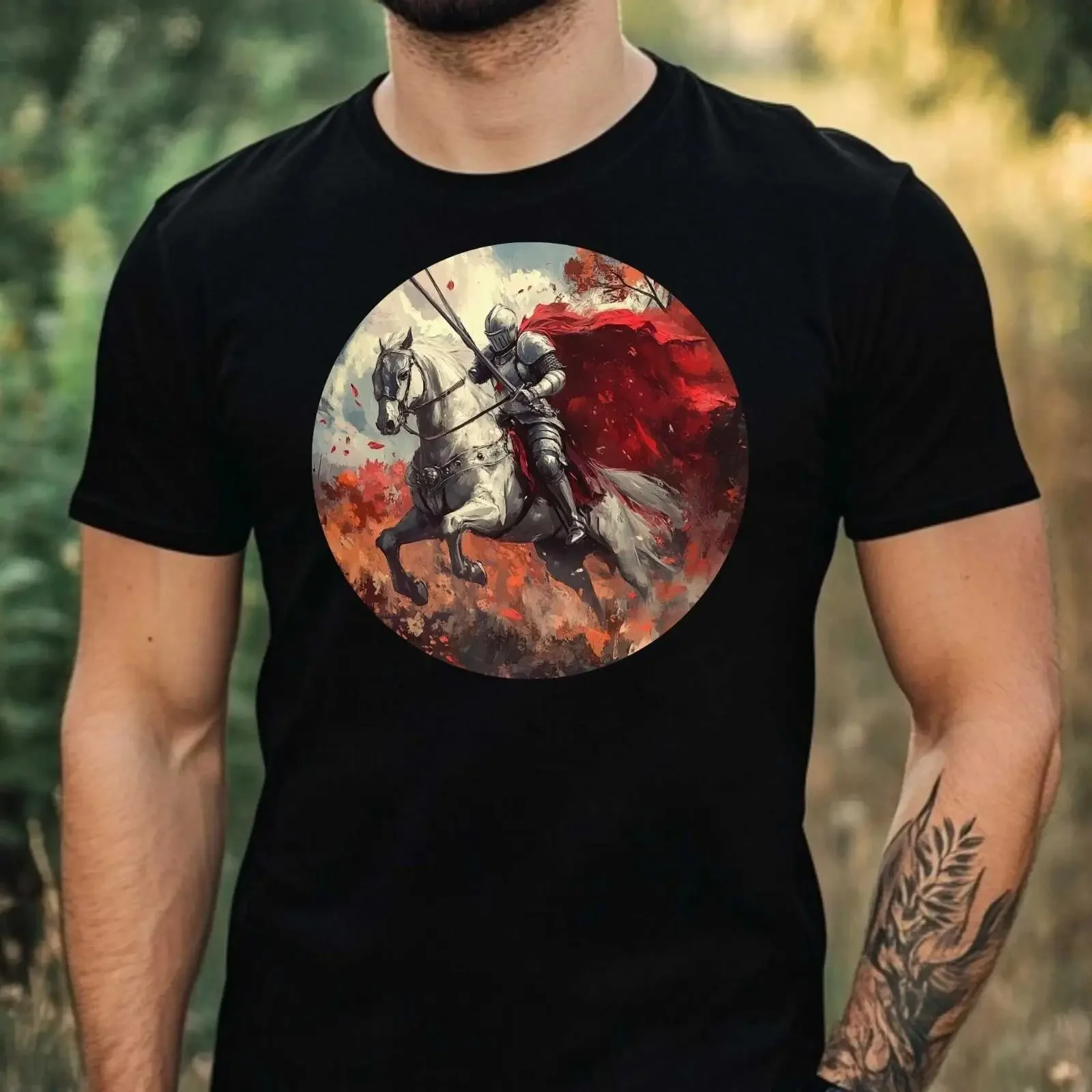 T Shirt Herren Ritter Kampf Motiv Baumwolle Größe XS bis 5XL vintage Washed Unisex graphic designer clothes homme