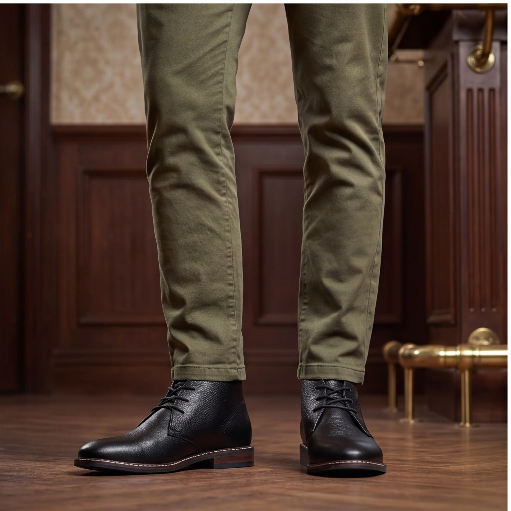 100% Leder Herren Chukka Boots Modische Bequeme Marken-Knöchelstiefel Echtleder Desert Boots # KD585 – Detail 3