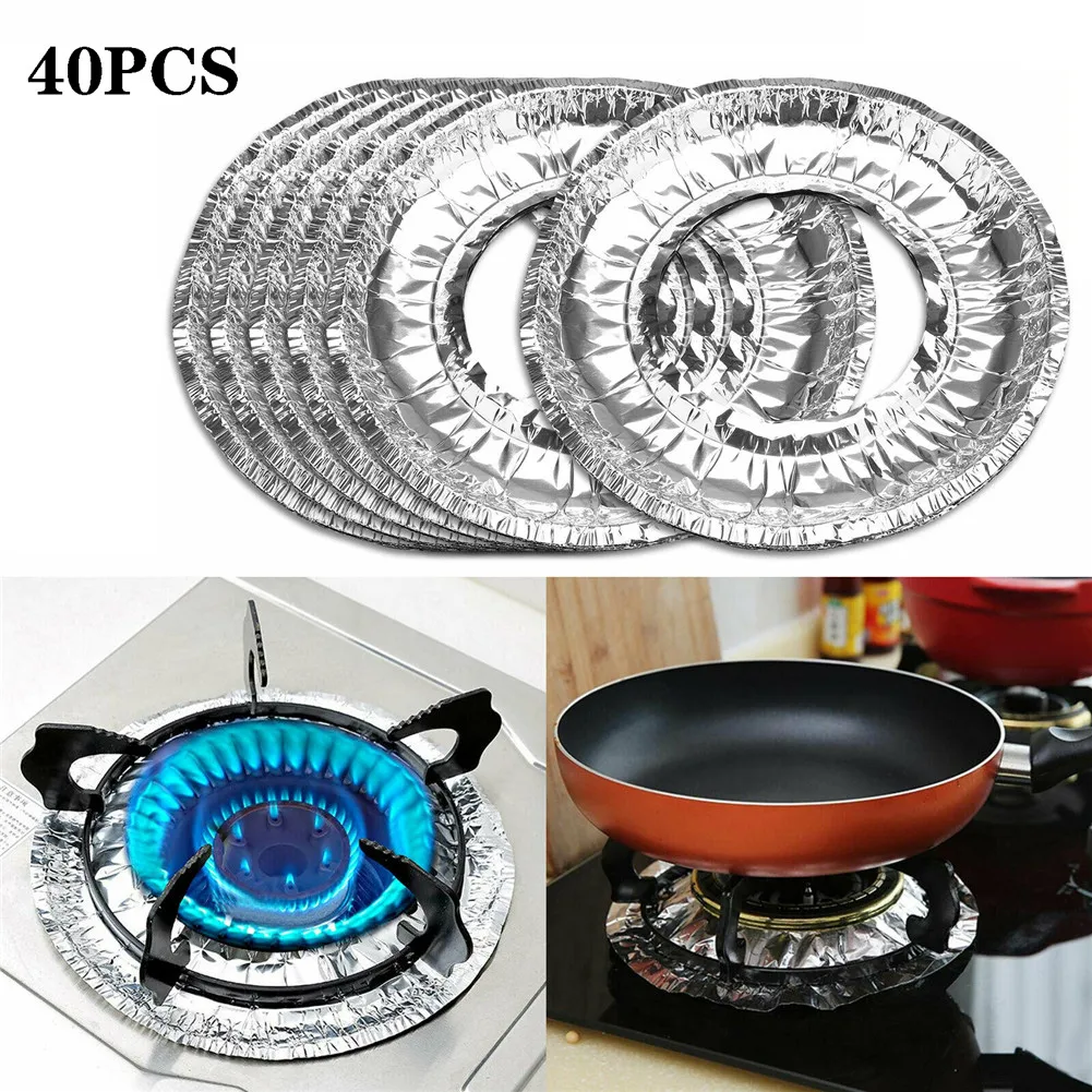 40PCS Aluminum Foil Circular Gas Burner Disposable Bib Liners Stove Covers For Home Kitchen Gadgets