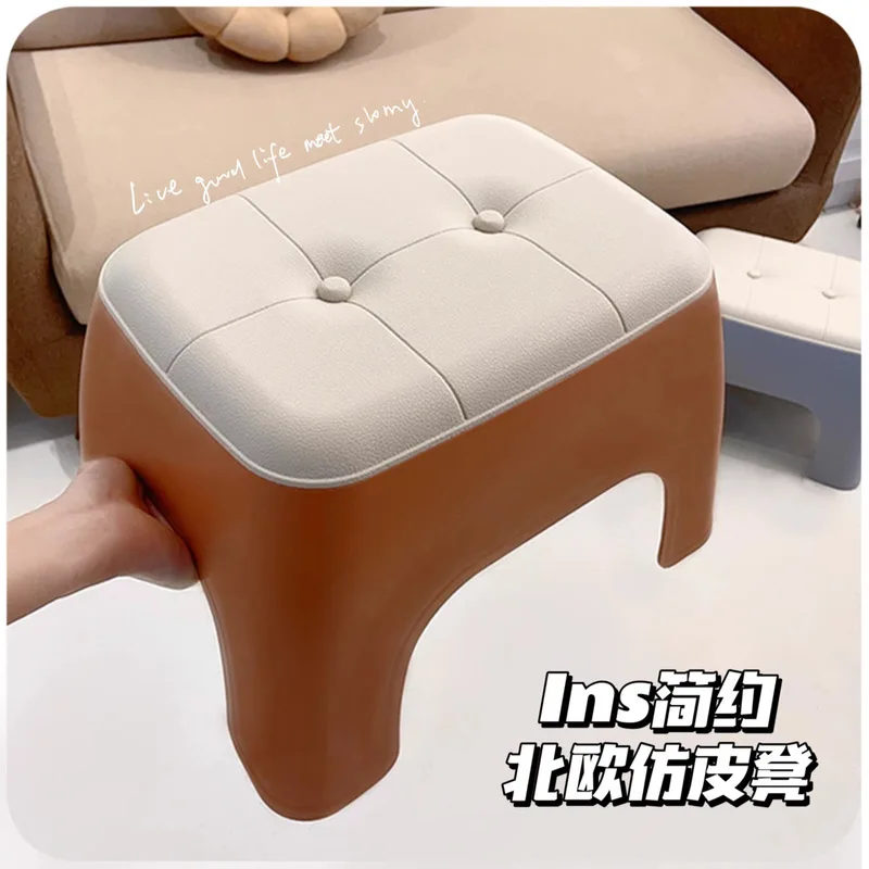 Low Round Stool with Wheels, Comfort Thick Cushion, Durable Foot Stool Living Room Entryway