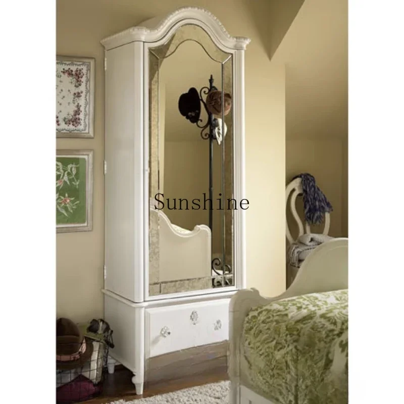 French rural solid wood furniture, antique single-door clothing edge cabinet, simple and modern  FT