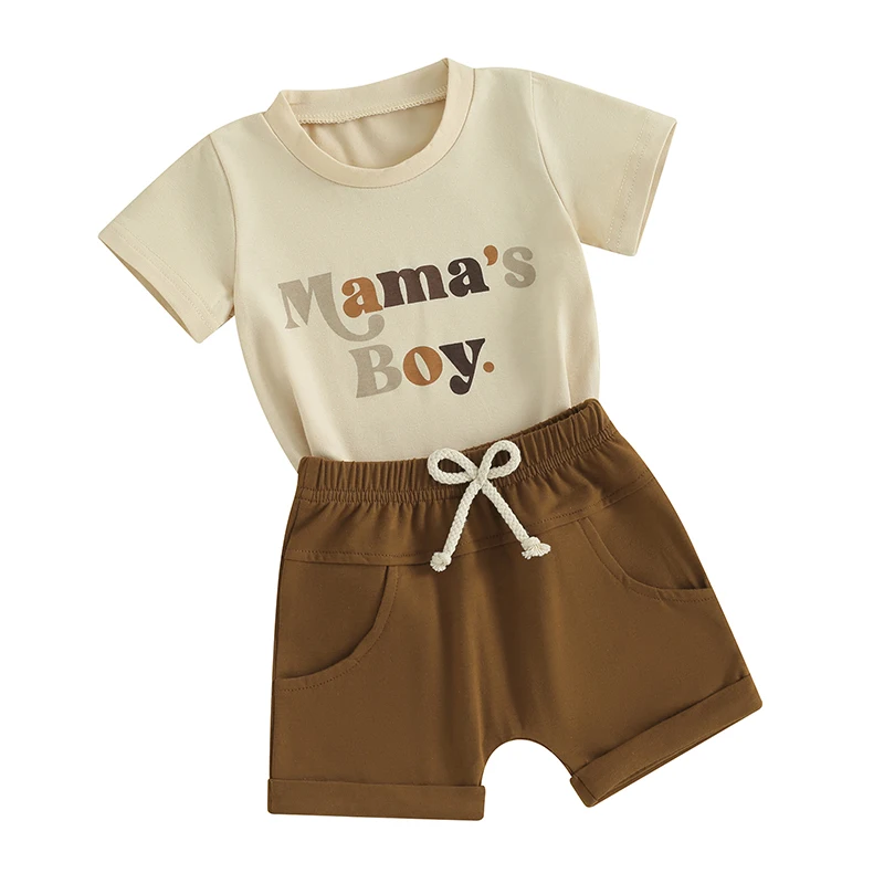 

Toddler Boys Summer Shorts Sets Short Sleeve Letter Print Tops and Drawstring Shorts Sets