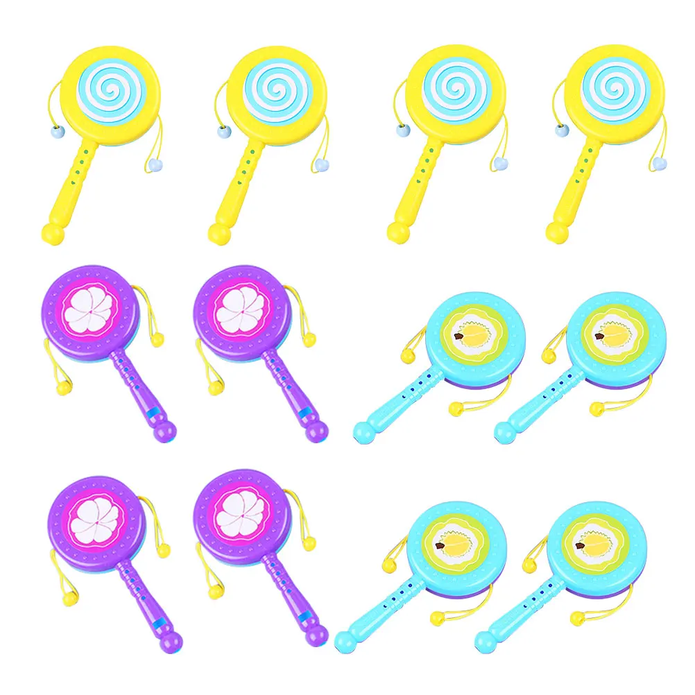 12 pçs criativo infantil chocalho tambores brinquedos educativos bebê handheld balançando tambor aprendizagem precoce desenvolvimento cognitivo