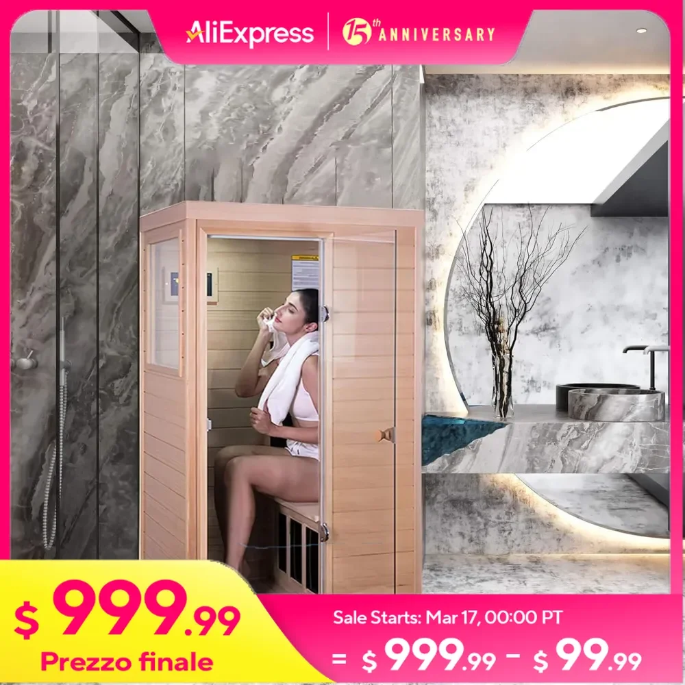 Drewniana sauna dalekiej podczerwieni z lewą ławką o mocy 1050 W, rozmiar 1 osoby, 6 płyt grzewczych, wstępnie podgrzewane 10-15 minut, sauna na podczerwień