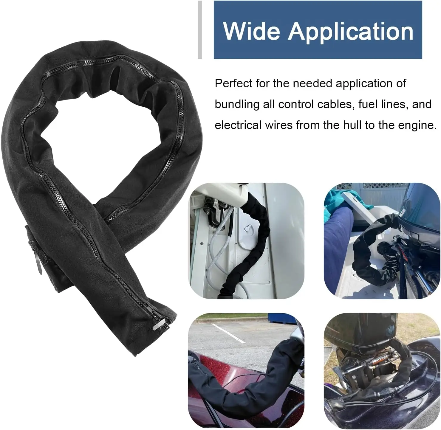 48 inch Long Black Zippered Rigging Sleeve ZRS-1-DP Casing, Trolling Motor Cable Organizer Sleeve