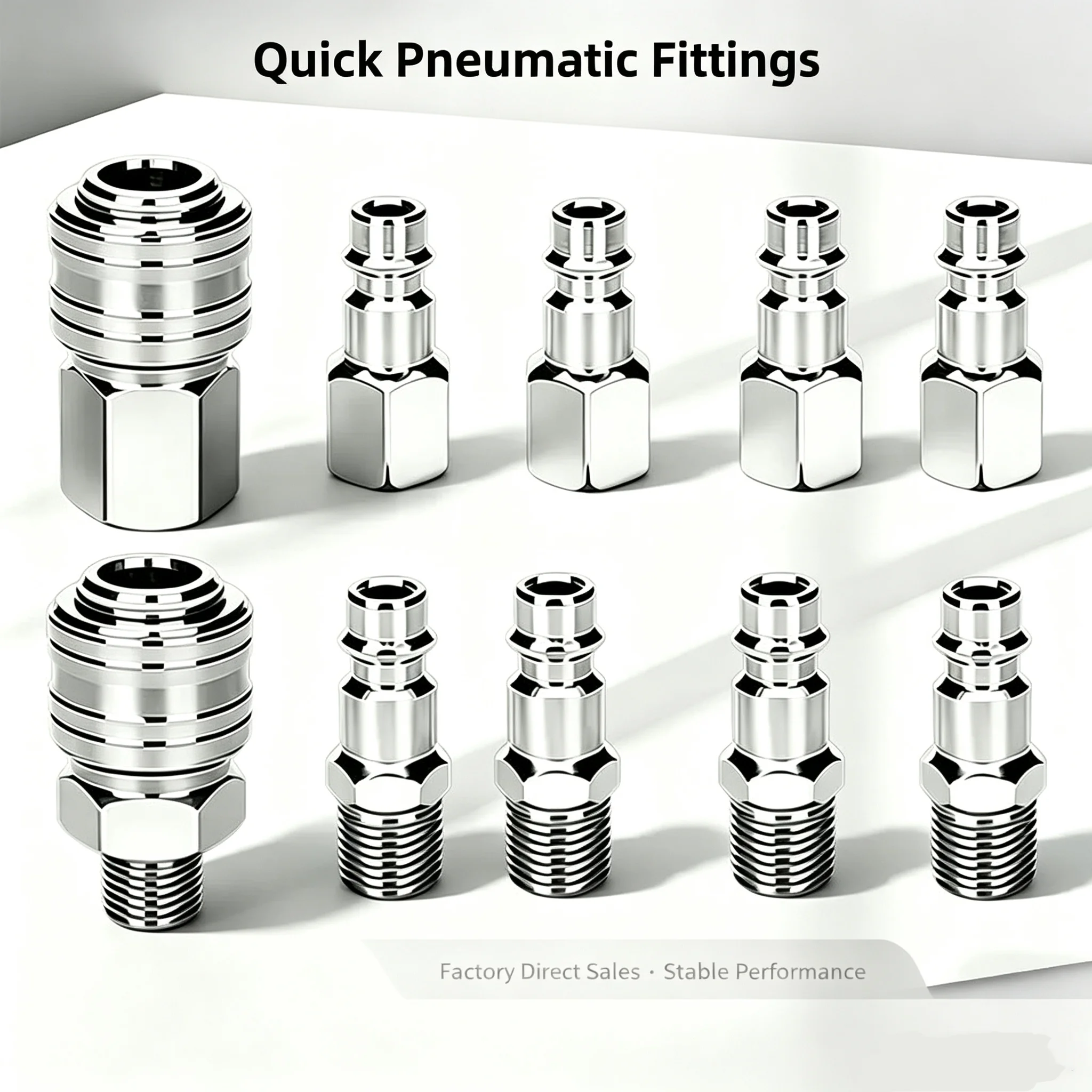 Nickel Plated European German Pneumatic Quick Connect Fittings, Air Hose Quick Couplers for Air Compressor & Auto Repair