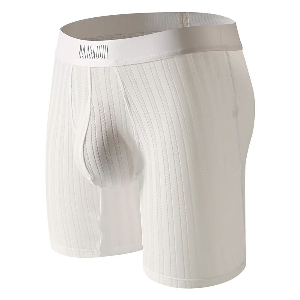 

Мужские трусы-боксеры с длинными штанинами, влагоотводящие, дышащие, из сетчатой ткани, в полоску, из ледяного шелка, с поддерживающим кармашком