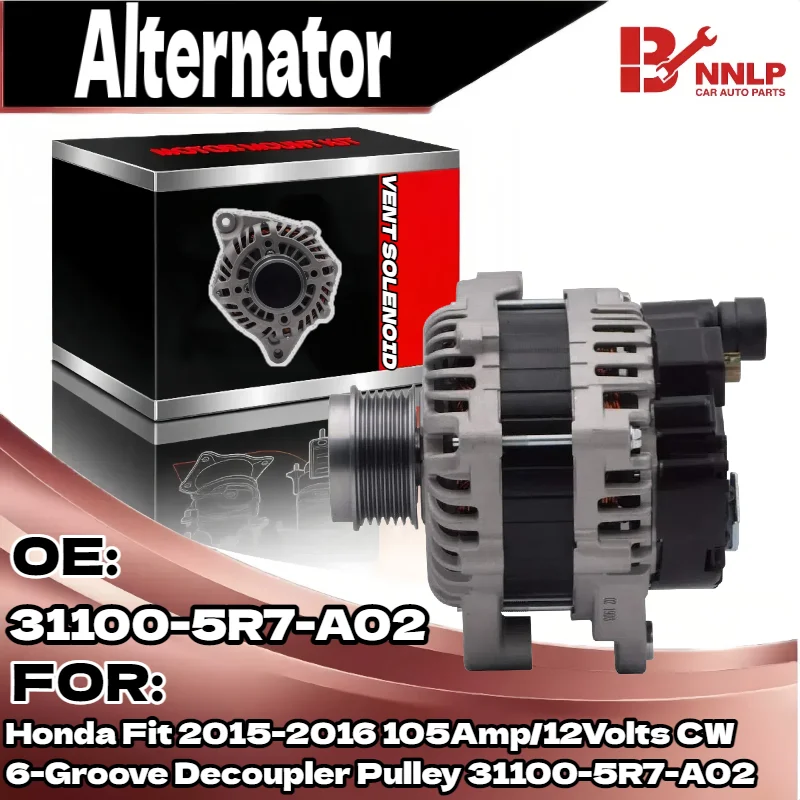 

Alternator for Honda Fit 2015-2016 105Amp/12Volts CW 6-Groove Decoupler Pulley