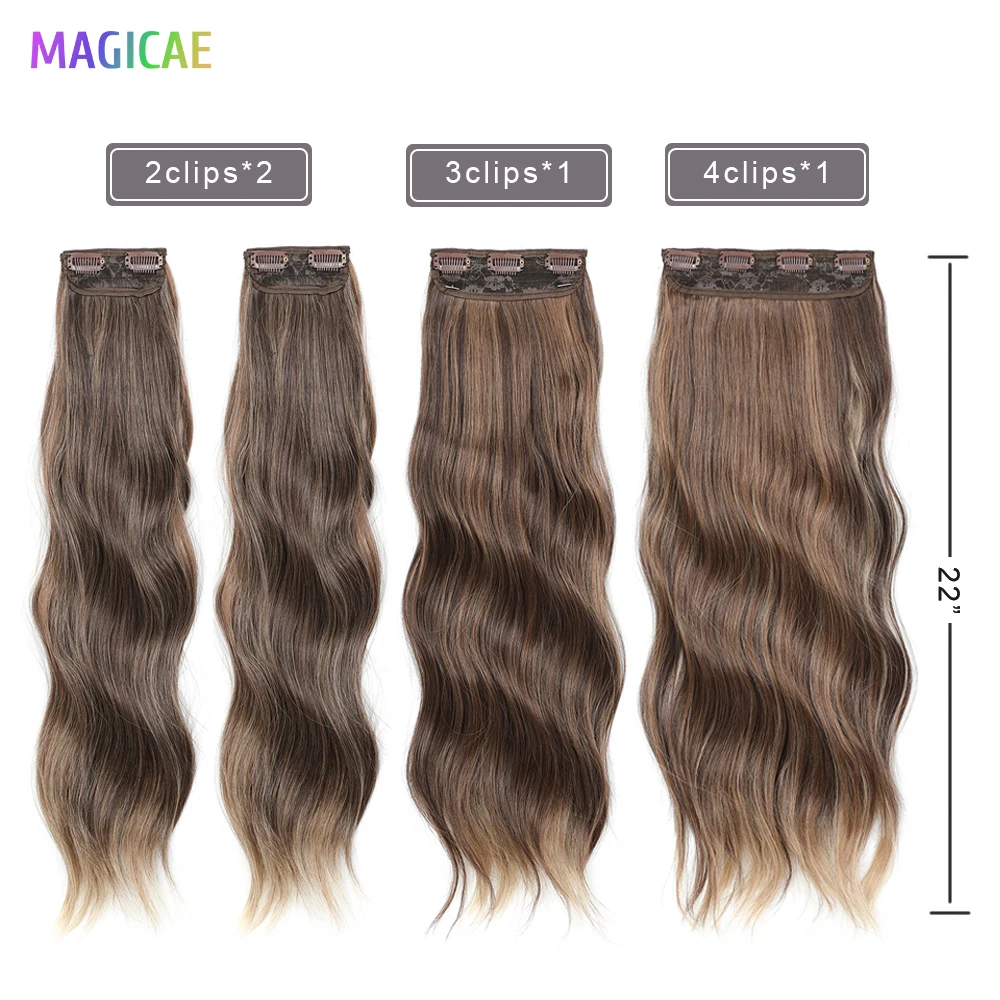 MAGICAE Synthetic Clip In Hair Extensions Long Wavy Curly 4Pcs/Set Piece 11 Clips 22 inch For Women Daily Use Curly Hairpieces