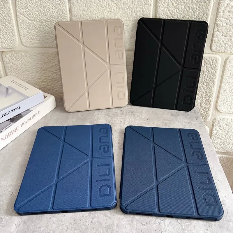 Geometric Texture Solid Color with Pencil Holder Tablet Case for iPad Pro11/12.9/13inch Air6/7/8 11/13inch M2 M3 M4 M5 Cover
