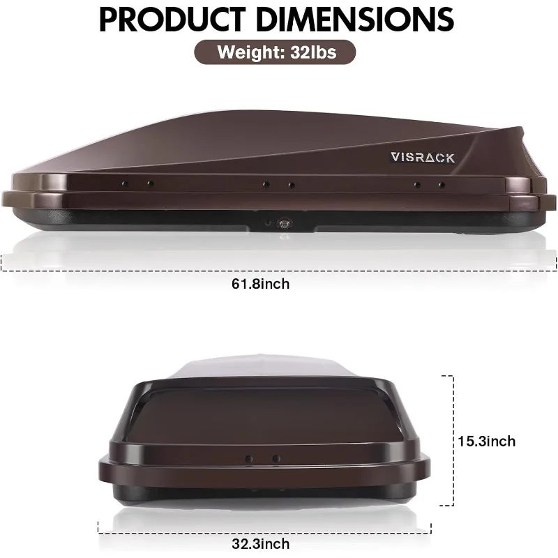 صندوق حمل البضائع على السطح، سقف صلب عالي التحمل مع مفاتيح أمان، صندوق شحن على السطح مقاوم للماء، 62 (طول) × 31 (عرض) × #3