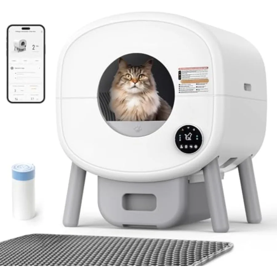 

Self Cleaning Cat Litter Box 76L Extra Large Automatic Litter Box for Multiple Cats Odor-Free Smart App Control Ambient Light W
