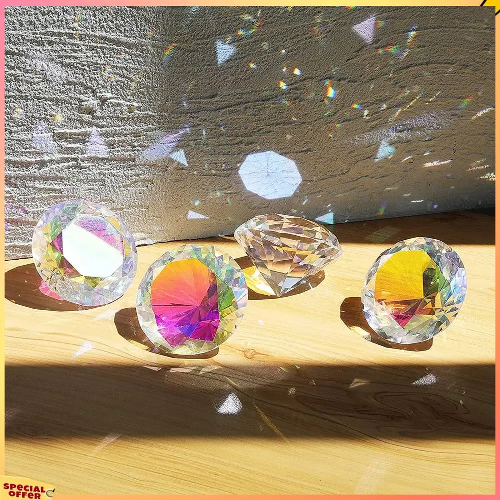 ABFI 2PCS 50 Mm/ 2 Inch AB Color Faceted Diamond Crystal Rainbow Paperweight Crystal For Home Office Decor And Wedding Favors
