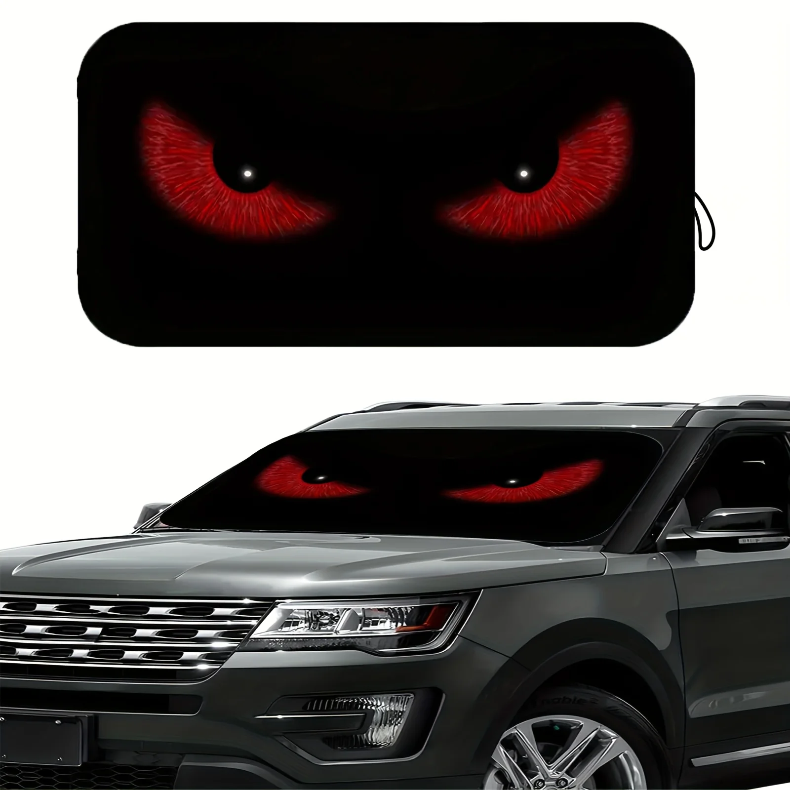 

1pc Red UV Car Sunshade Curtain - Black Cat Eyes Design, Foldable Windshield Protector For Beach & Seaside Driving, Keeps Vehicl